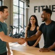 Gym client greeted by sales team