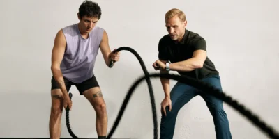 Trainer Steve Jordan with a client