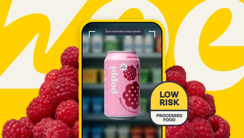 New ZOE risk scale app for food labeling, scanning a Poppi soda