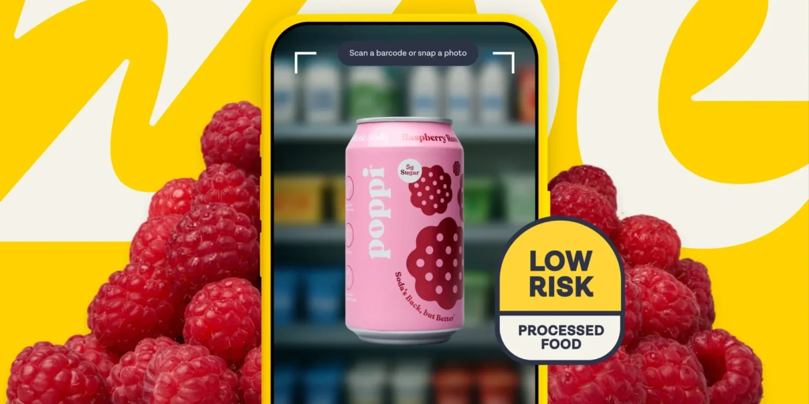 New ZOE risk scale app for food labeling, scanning a Poppi soda