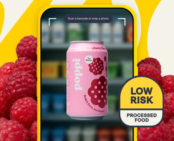 New ZOE risk scale app for food labeling, scanning a Poppi soda