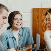people at work, smiling