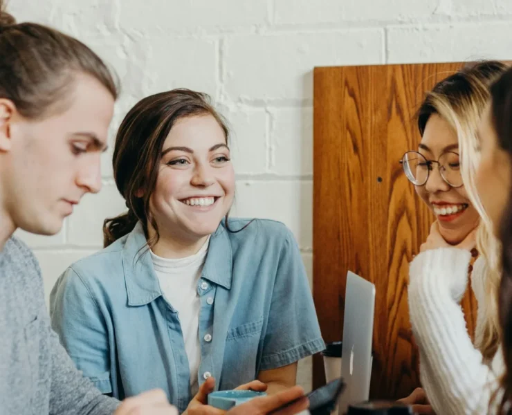 people at work, smiling