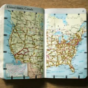 A book with a map of America inside.