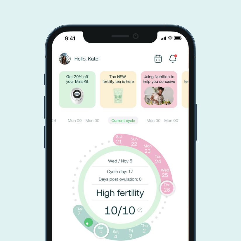 screenshot of Mira fertility tracking app
