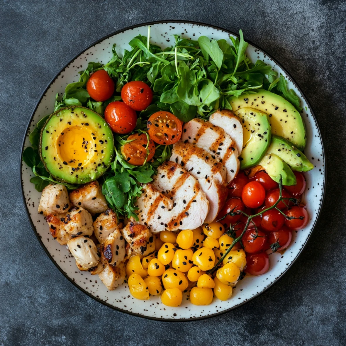 A plate of healthy and colorful food.