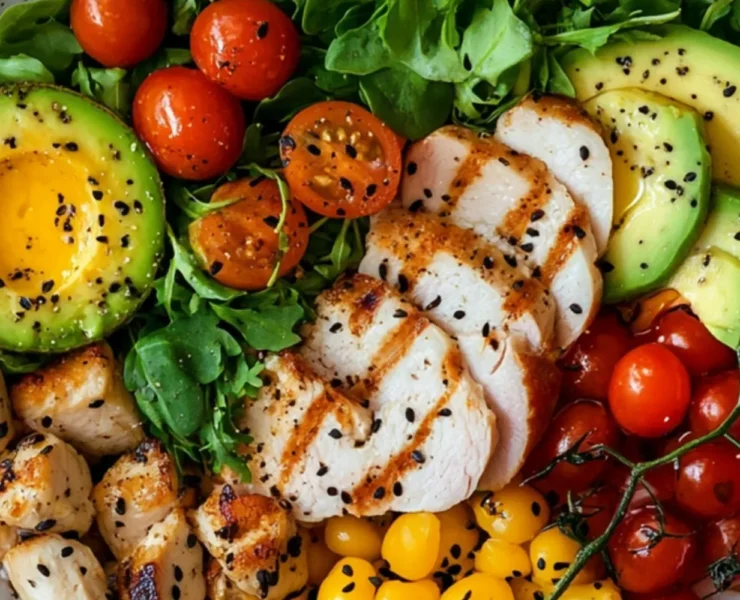 A plate of healthy and colorful food.