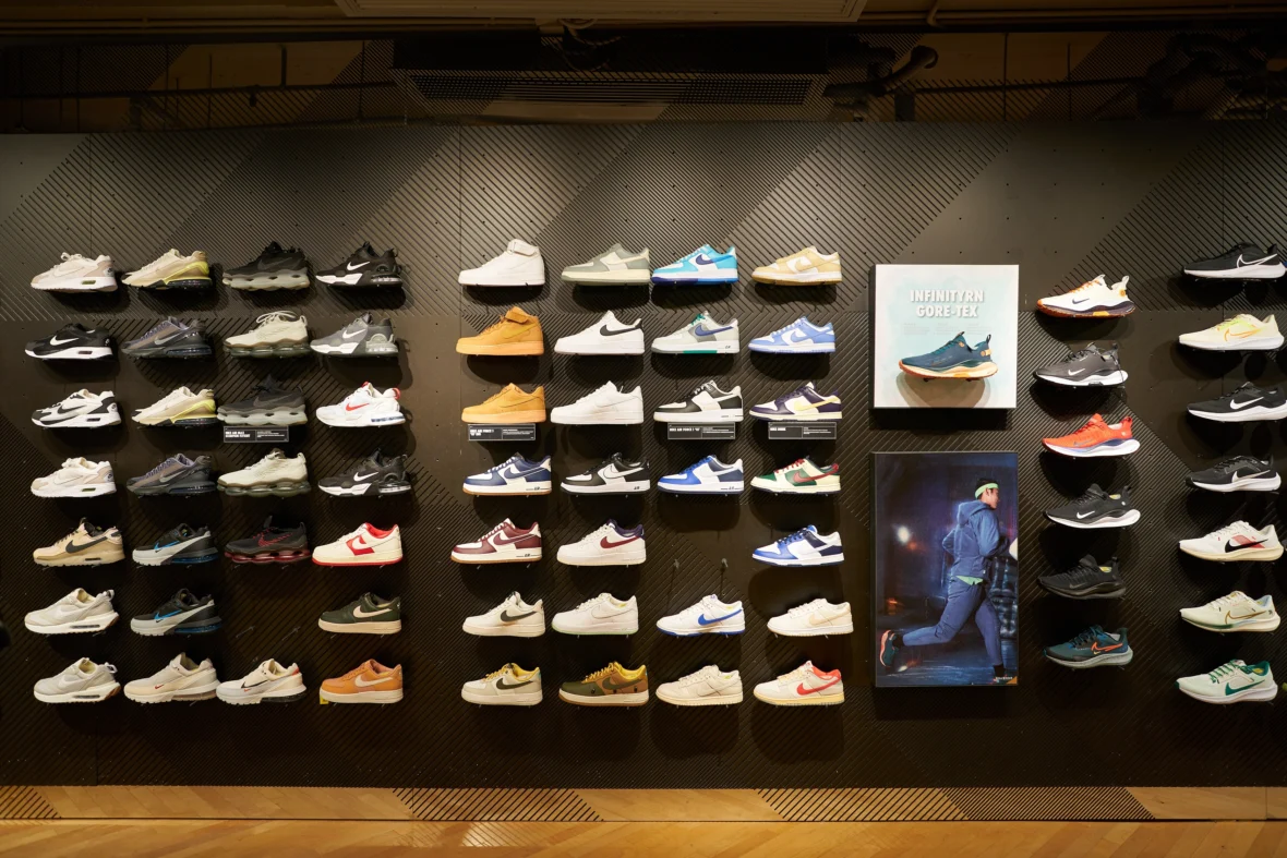 A display of Nike sneakers.