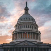 US Capitol building at sunset