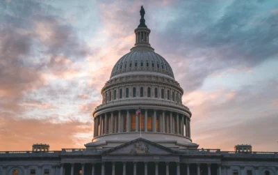 US Capitol building at sunset