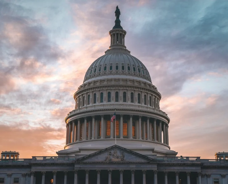 US Capitol building at sunset