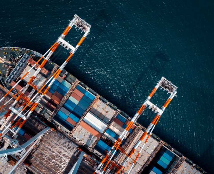shipping containers at a port