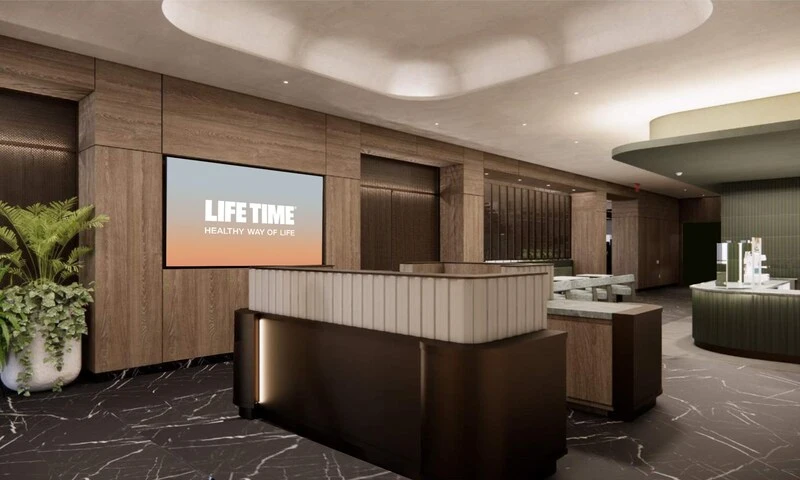 Life Time new midtown Manhattan rendering of its reception area.