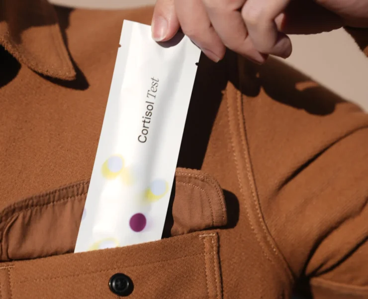 A man with a packaged swap in his jacket pocket.