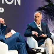 Nerio Alessandri, right, is pictured during the Athletech News Innovation Summit