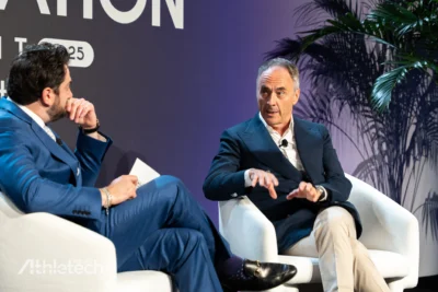 Nerio Alessandri, right, is pictured during the Athletech News Innovation Summit