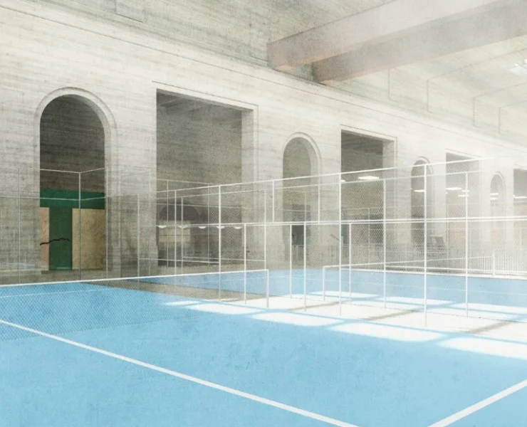 A rendering of the Ballers Philadelphia padel court.