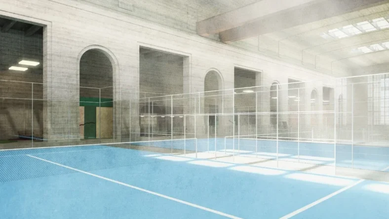 A rendering of the Ballers Philadelphia padel court.