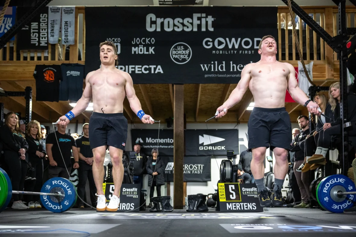 men jump rope at the CrossFit Games