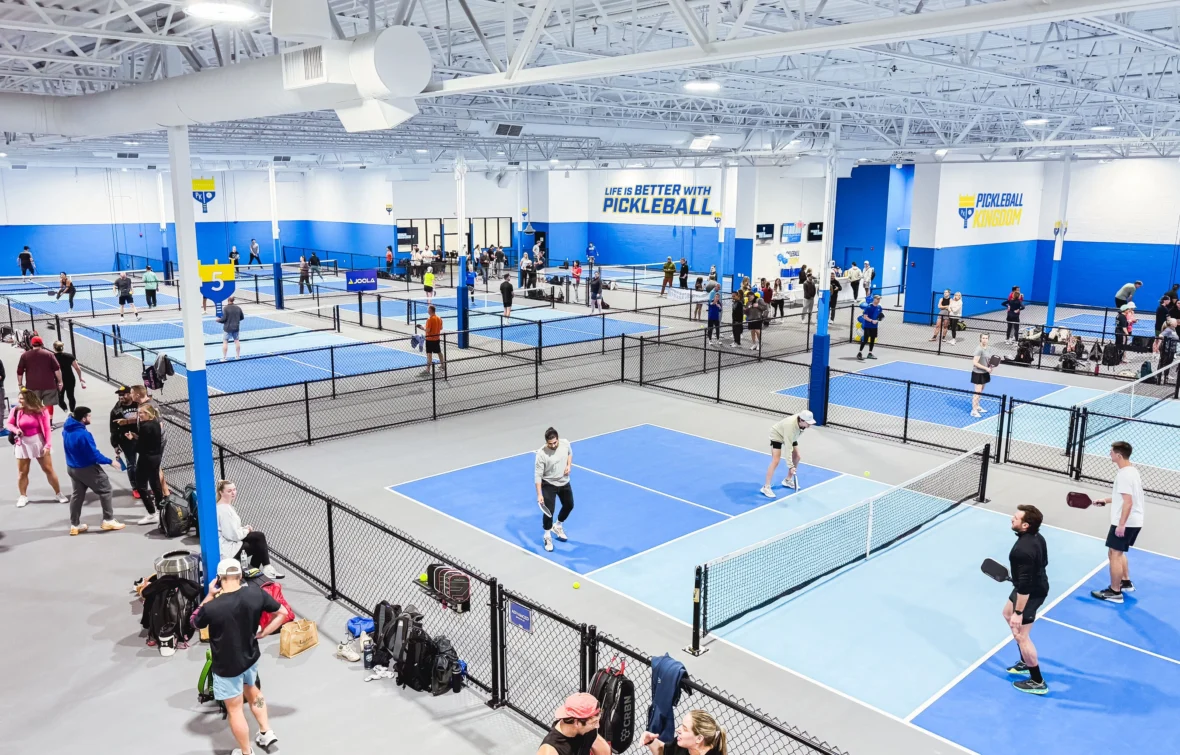 Interior image of Pickleball Kingdom and its pickleball courts.