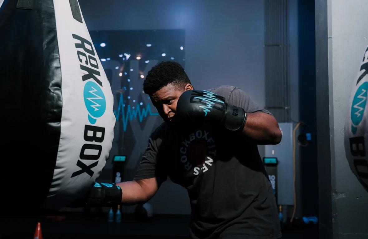 Man hitting a heavy bag