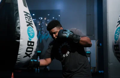 Man hitting a heavy bag