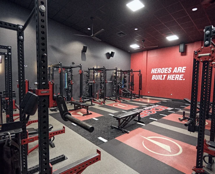 weightlifting room featuring power racks at The Edge Fitness Clubs