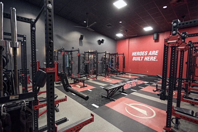 weightlifting room featuring power racks at The Edge Fitness Clubs