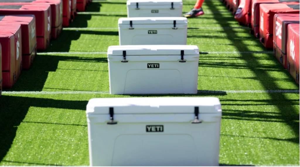 Yeti coolers sit in a field at the CrossFit Games