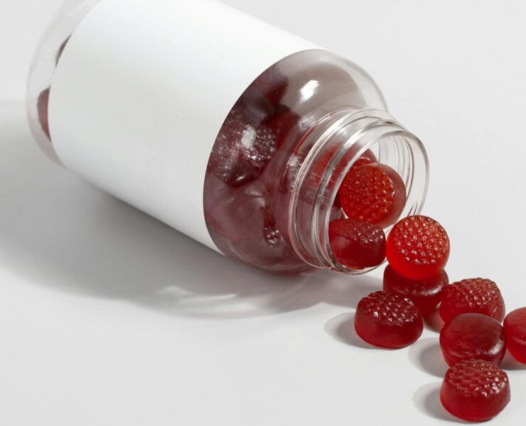 gummy vitamins spilling out of bottle