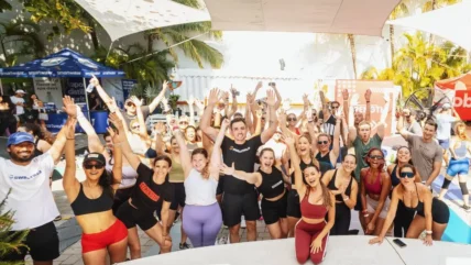 A group of excited young people.