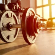 dumbbell on the floor inside a gym