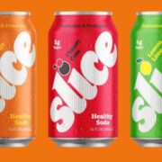 a collage of Slice soda cans