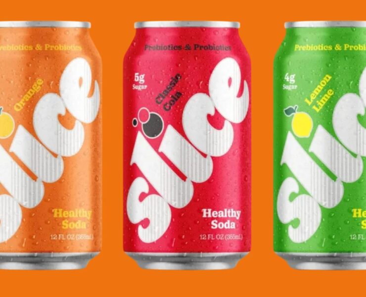 a collage of Slice soda cans