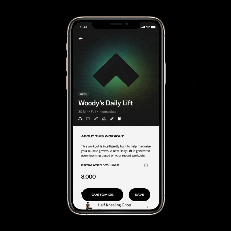 app screen shows Tonal's Daily Lift feature
