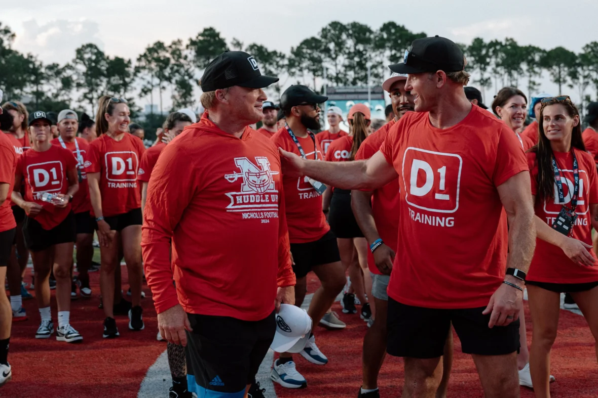 D1 Training CEO Will Bartholomew with Jon Gruden, former NFL head coach, former Monday Night Football broadcaster, and current Barstool Sports personality
