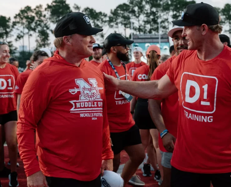 D1 Training CEO Will Bartholomew with Jon Gruden, former NFL head coach, former Monday Night Football broadcaster, and current Barstool Sports personality