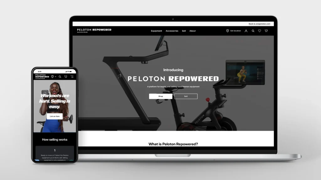 laptop and phone show the Peloton Repowered platform
