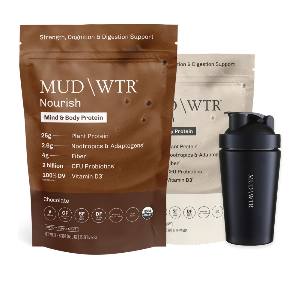 Mud/Wtr Nourish powder protein and bottle