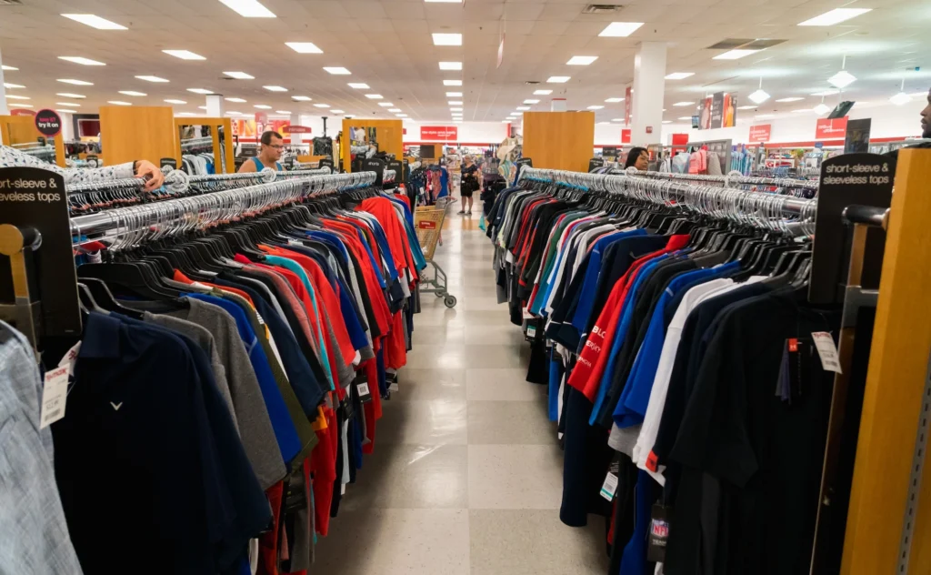 clothes on racks at a TJ Maxx