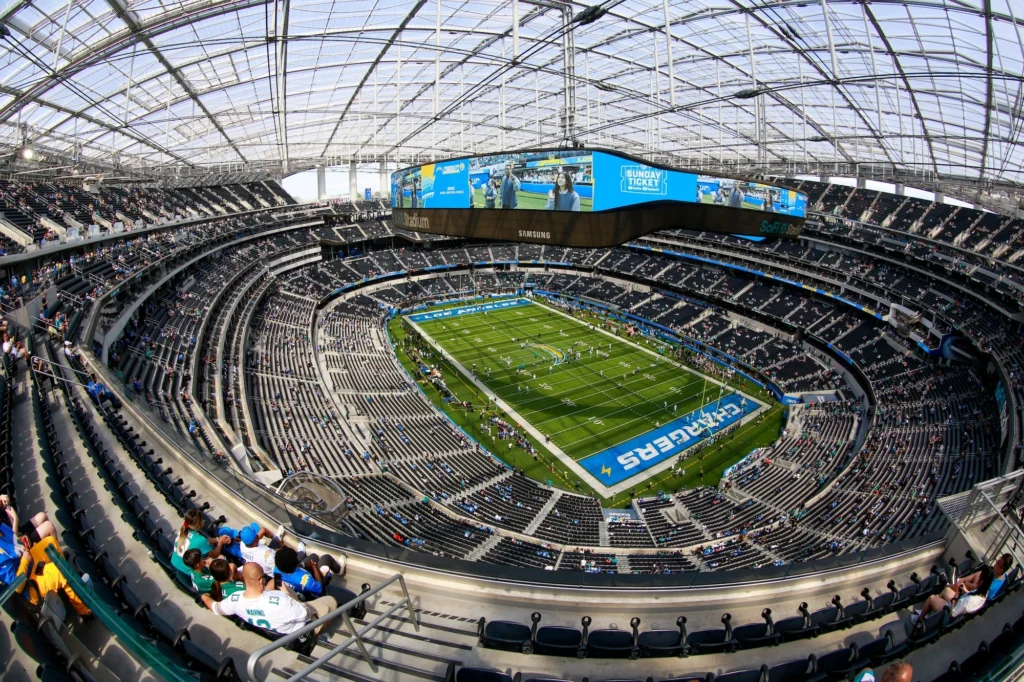 aerial shot of the interior of SoFi Stadium