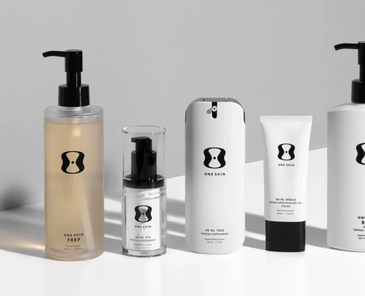 A line-up of skin longevity products from OneSkin.