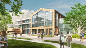 Exterior rendering of Moravian University's hub.