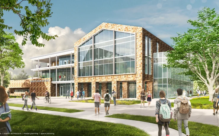 Exterior rendering of Moravian University's hub.