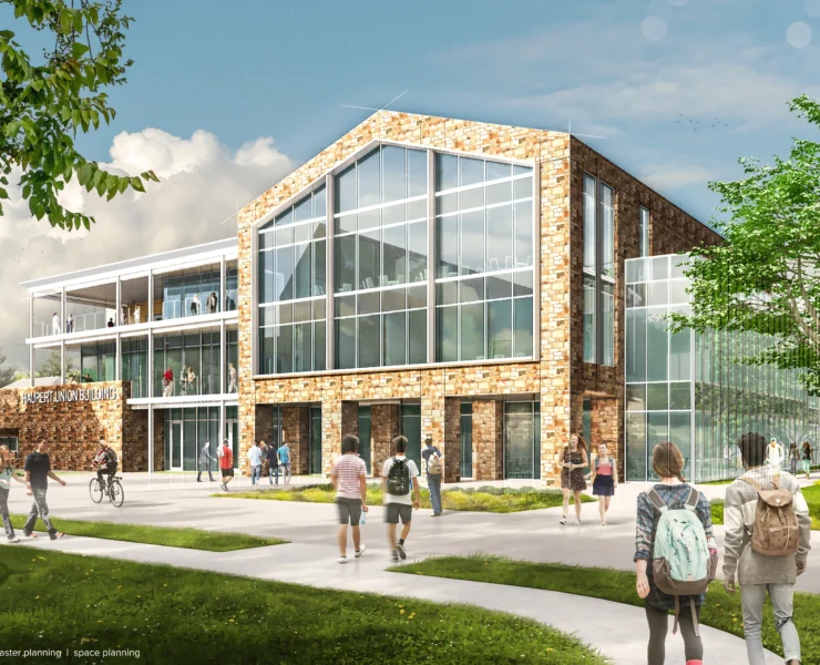 Exterior rendering of Moravian University's hub.