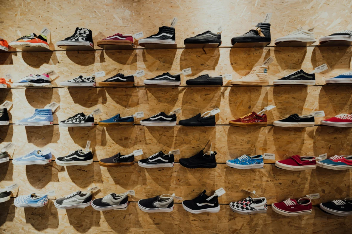 sneakers on wall at store