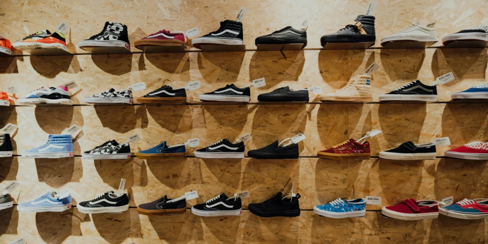 sneakers on wall at store