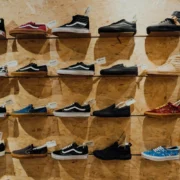 sneakers on wall at store