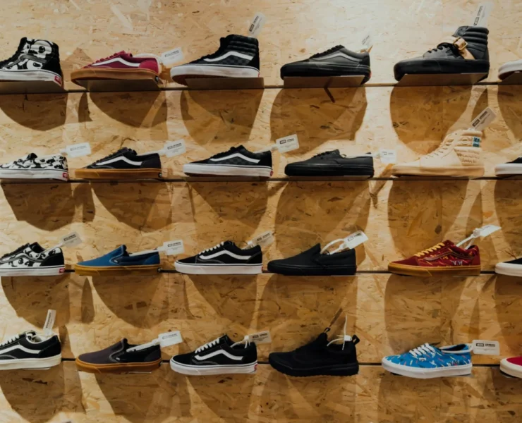 sneakers on wall at store