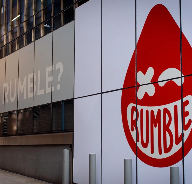 building painted with a Rumble Boxing logo